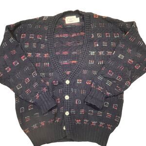 Vintage Eagle Pass Aztec Squares Knit Cardigan Sweater Grandpa Core Men Large